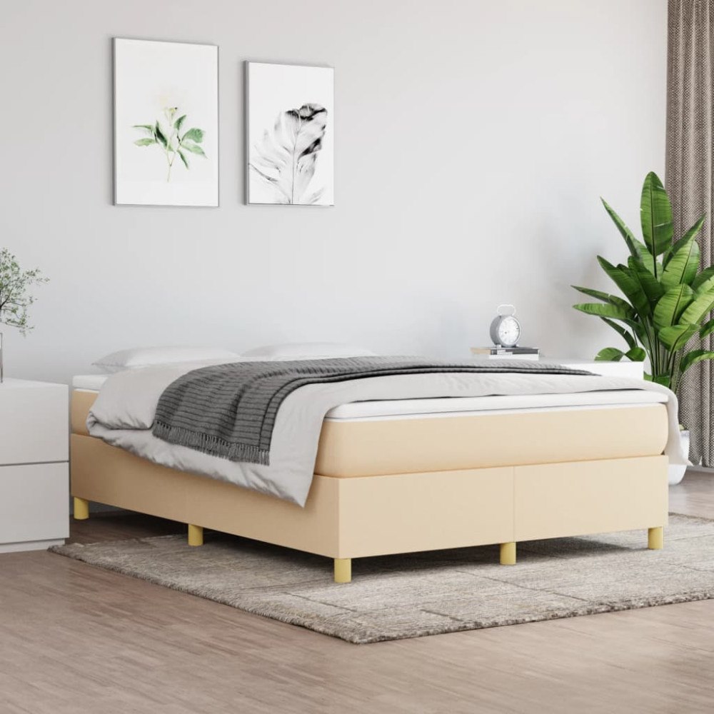 vidaXL Boxspring-sängram gräddvit 140x200 cm tyg