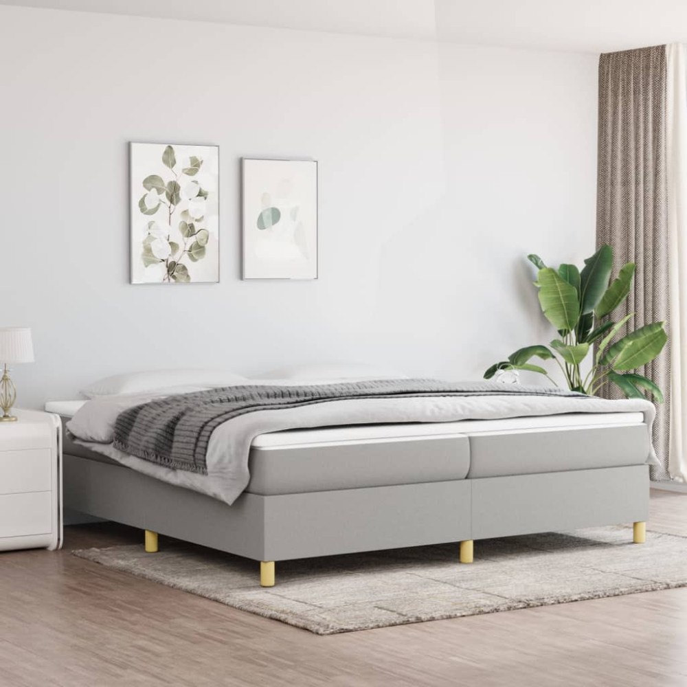 vidaXL Boxspring-sängram ljusgrå 200x200 cm tyg