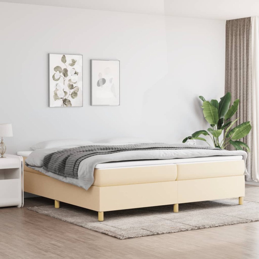 vidaXL Boxspring-sängram gräddvit 200x200 cm tyg