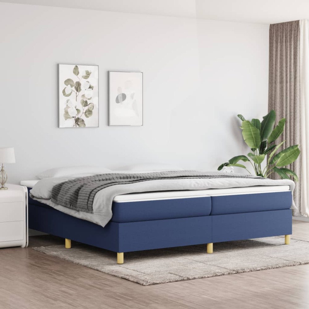 vidaXL Boxspring-sängram blå 200x200 cm tyg