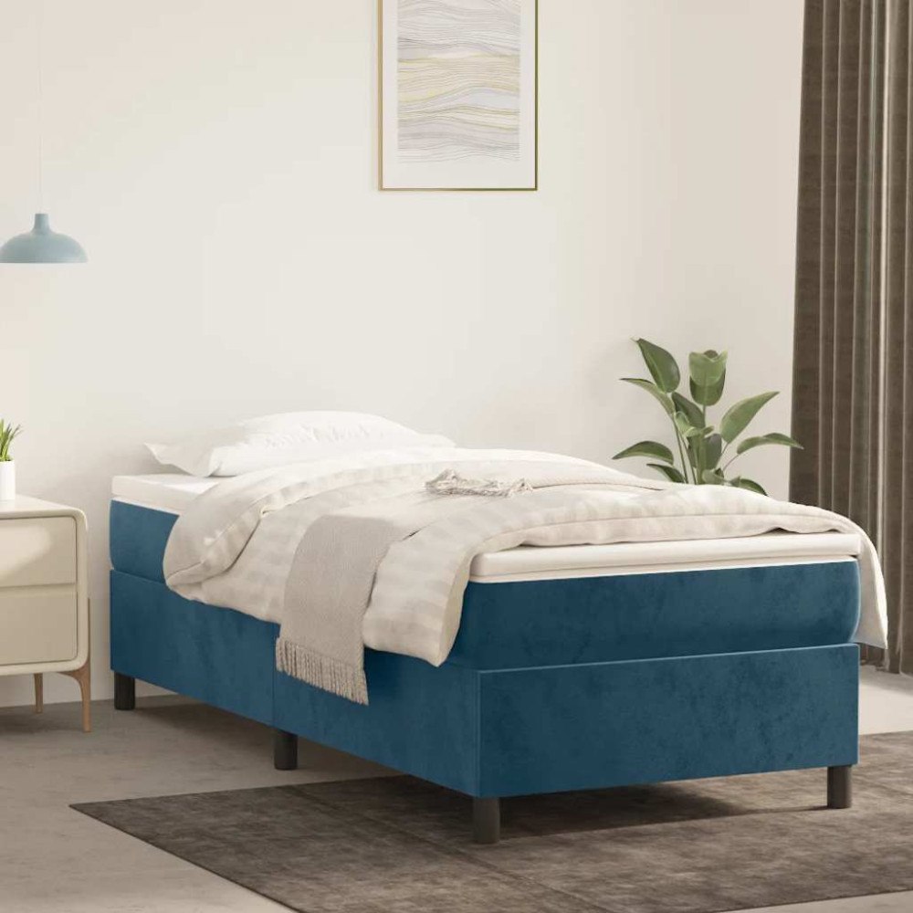 vidaXL Boxspring-sängram mörkblå 90x190 cm sammet
