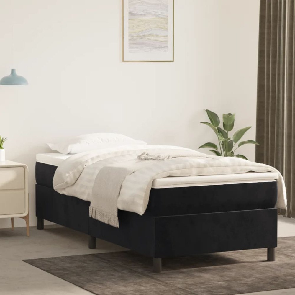 vidaXL Boxspring-sängram svart 90x200 cm sammet