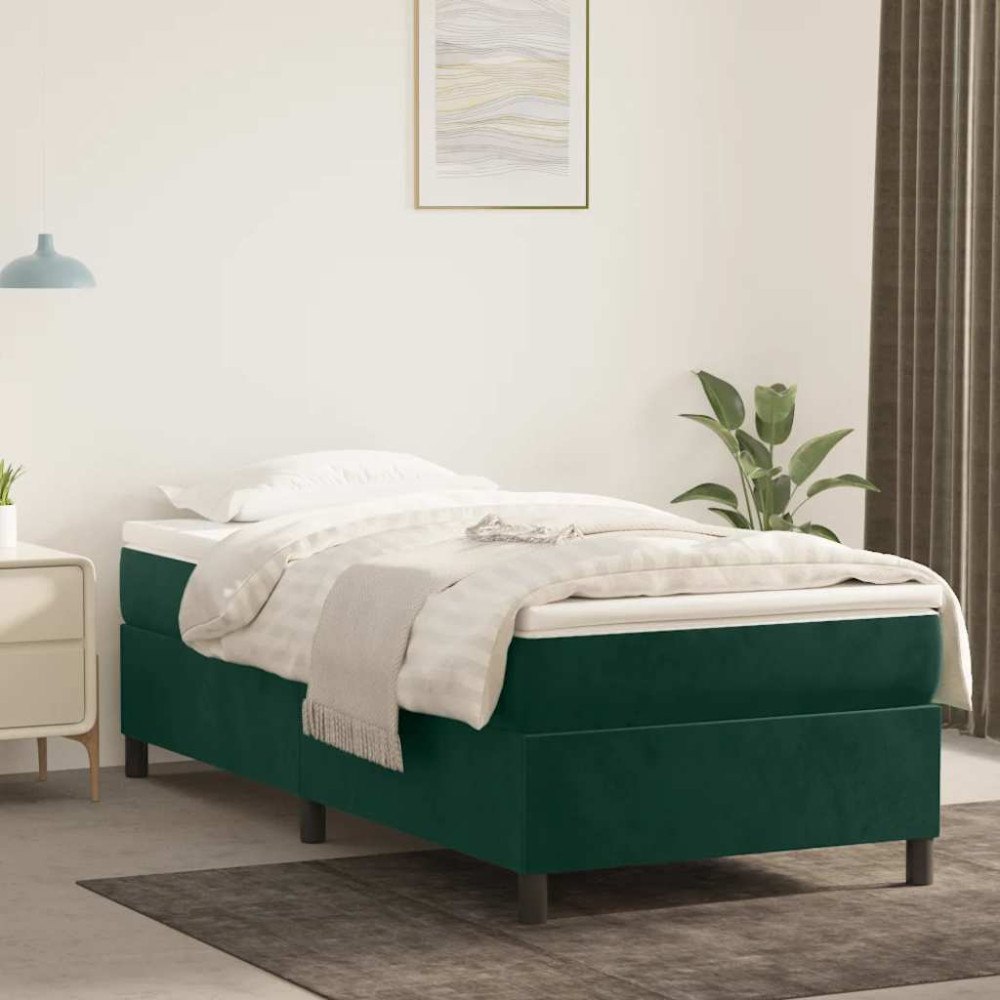 vidaXL Boxspring-sängram mörkgrön 90x200 cm sammet