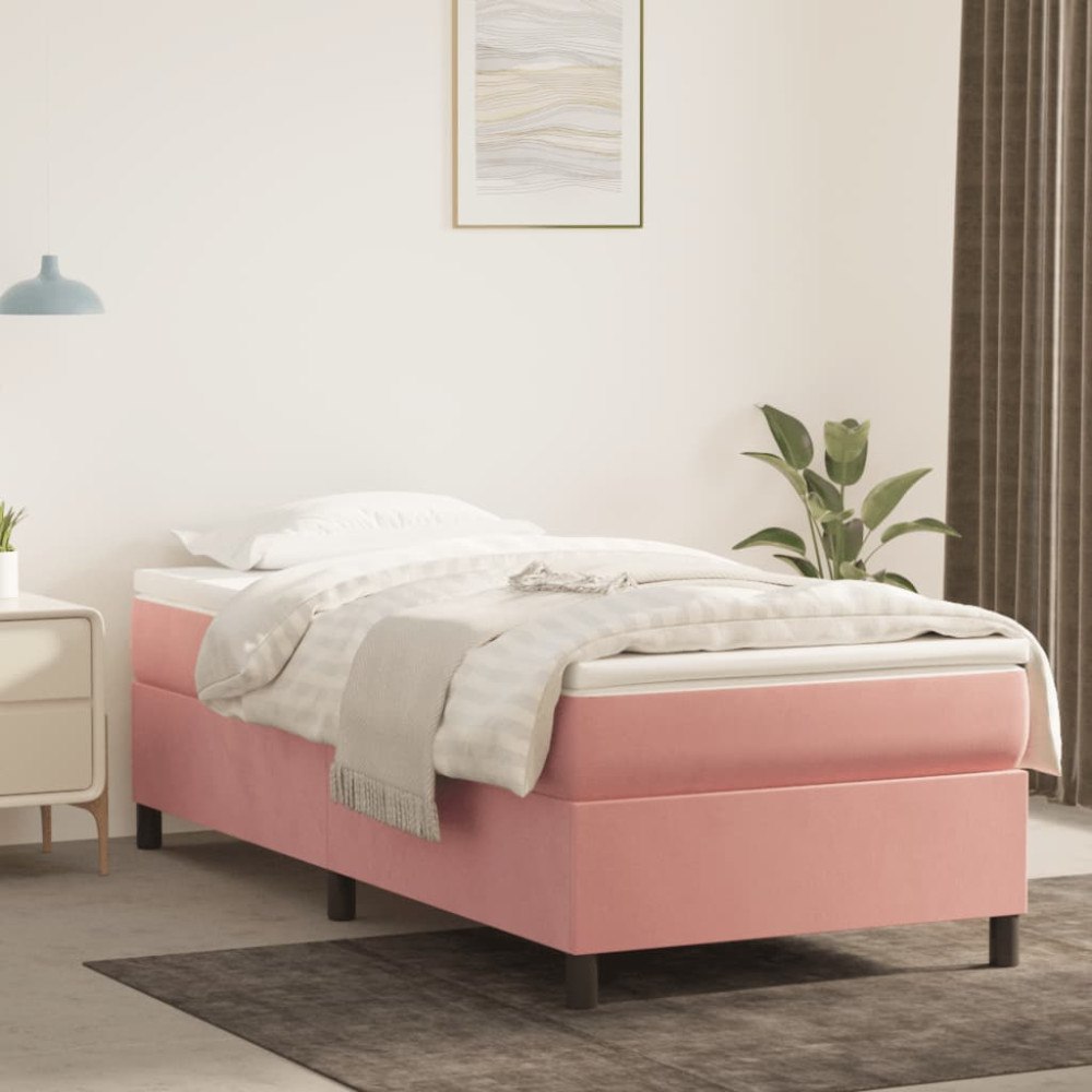 vidaXL Boxspring-sängram rosa 90x200 cm sammet