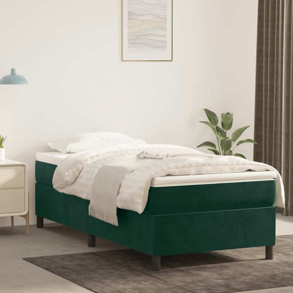 vidaXL Boxspring-sängram mörkgrön 100x200 cm sammet