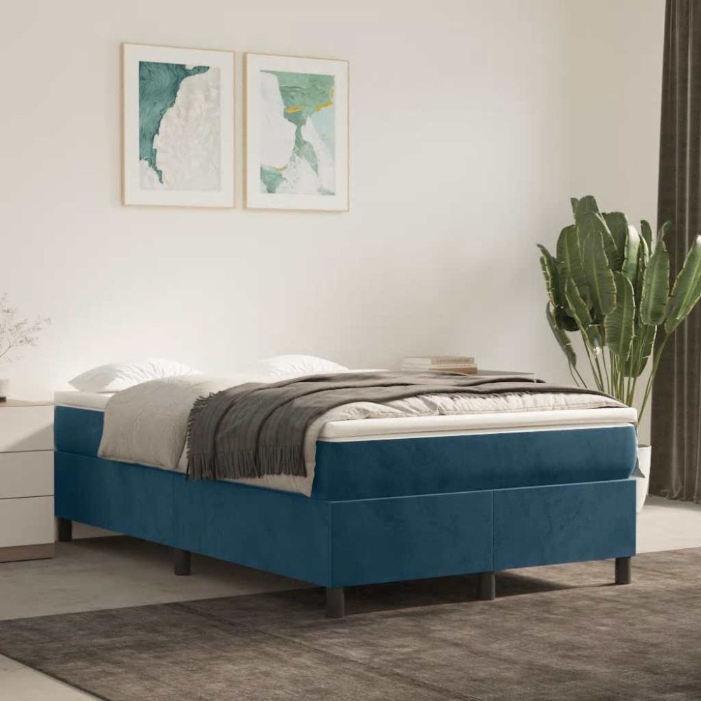 vidaXL Boxspring-sängram mörkblå 120x200 cm sammet
