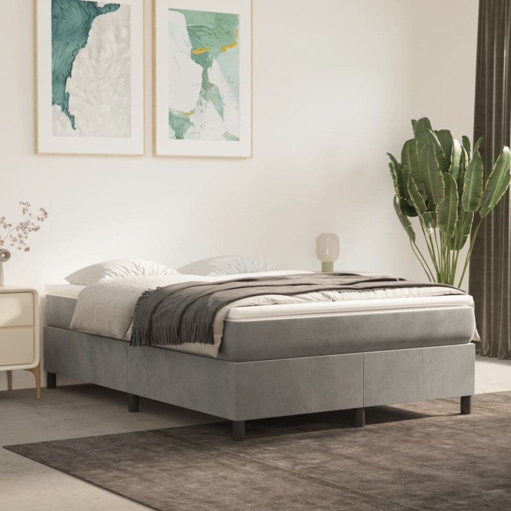 vidaXL Boxspring-sängram ljusgrå 140x190 cm sammet
