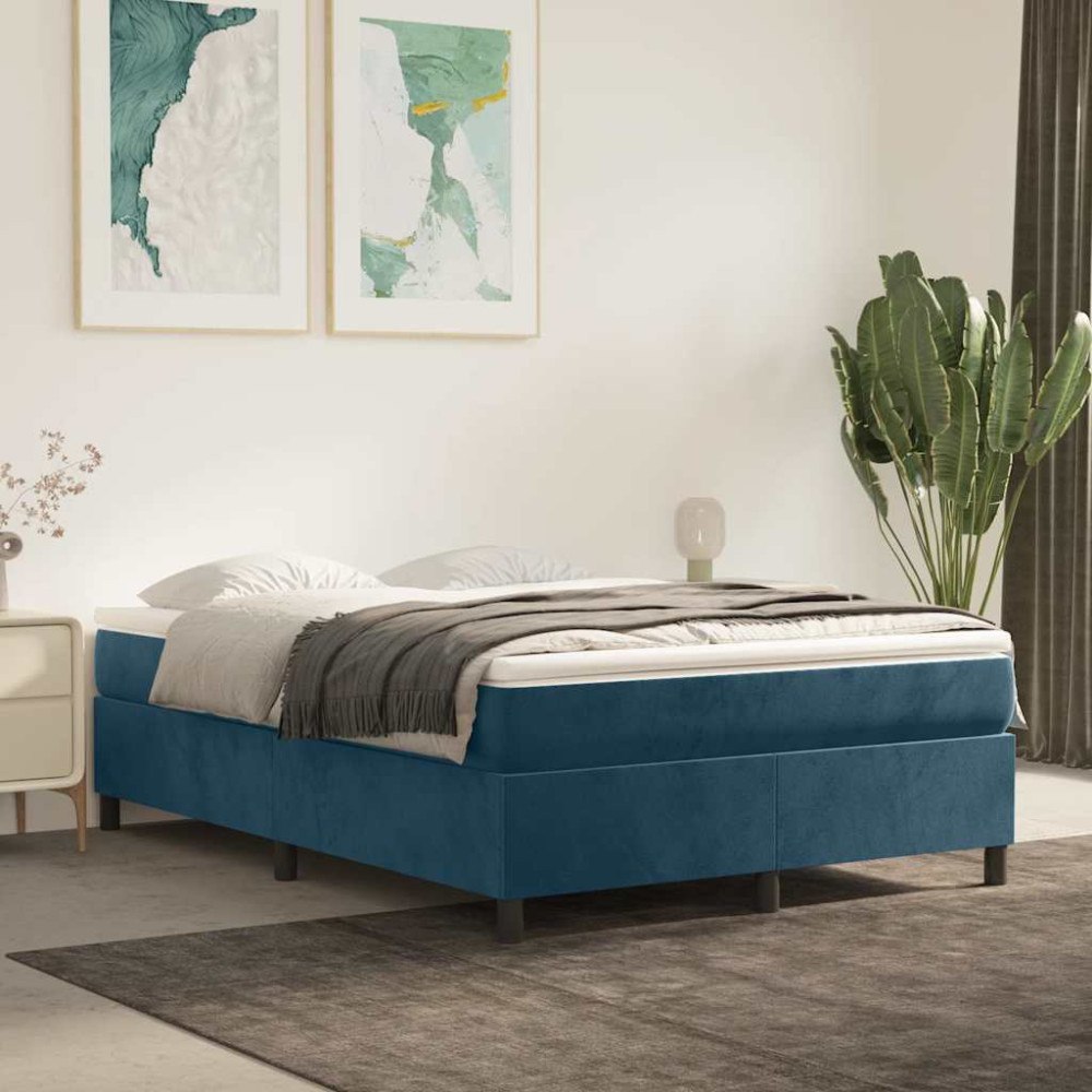 vidaXL Boxspring-sängram mörkblå 140x190 cm sammet