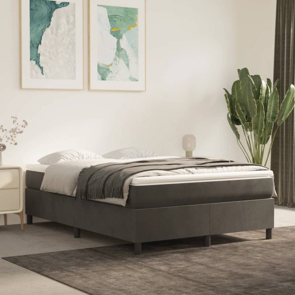 vidaXL Boxspring-sängram mörkgrå 140x200 cm sammet
