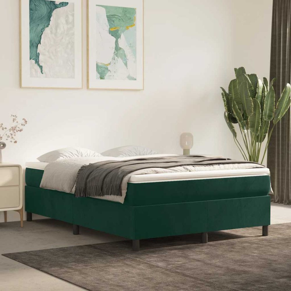 vidaXL Boxspring-sängram mörkgrön 140x200 cm sammet