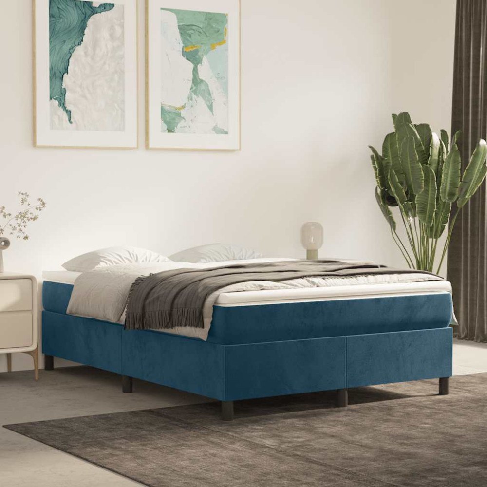 vidaXL Boxspring-sängram mörkblå 140x200 cm sammet
