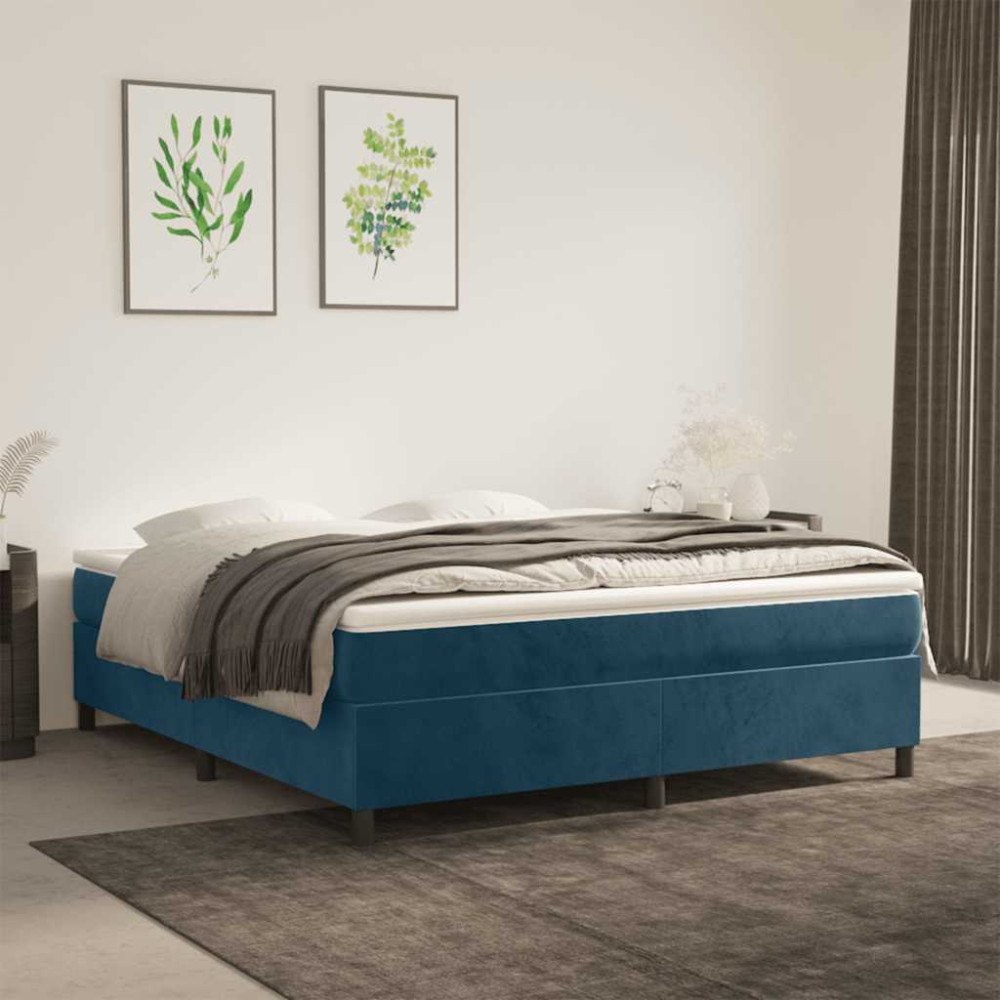 vidaXL Boxspring-sängram mörkblå 160x200 cm sammet