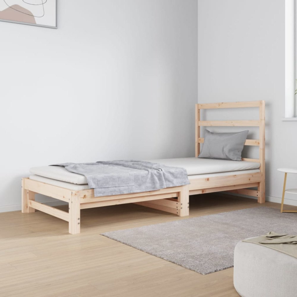vidaXL Utdragbar dagbädd 2x(90x190) cm massiv furu