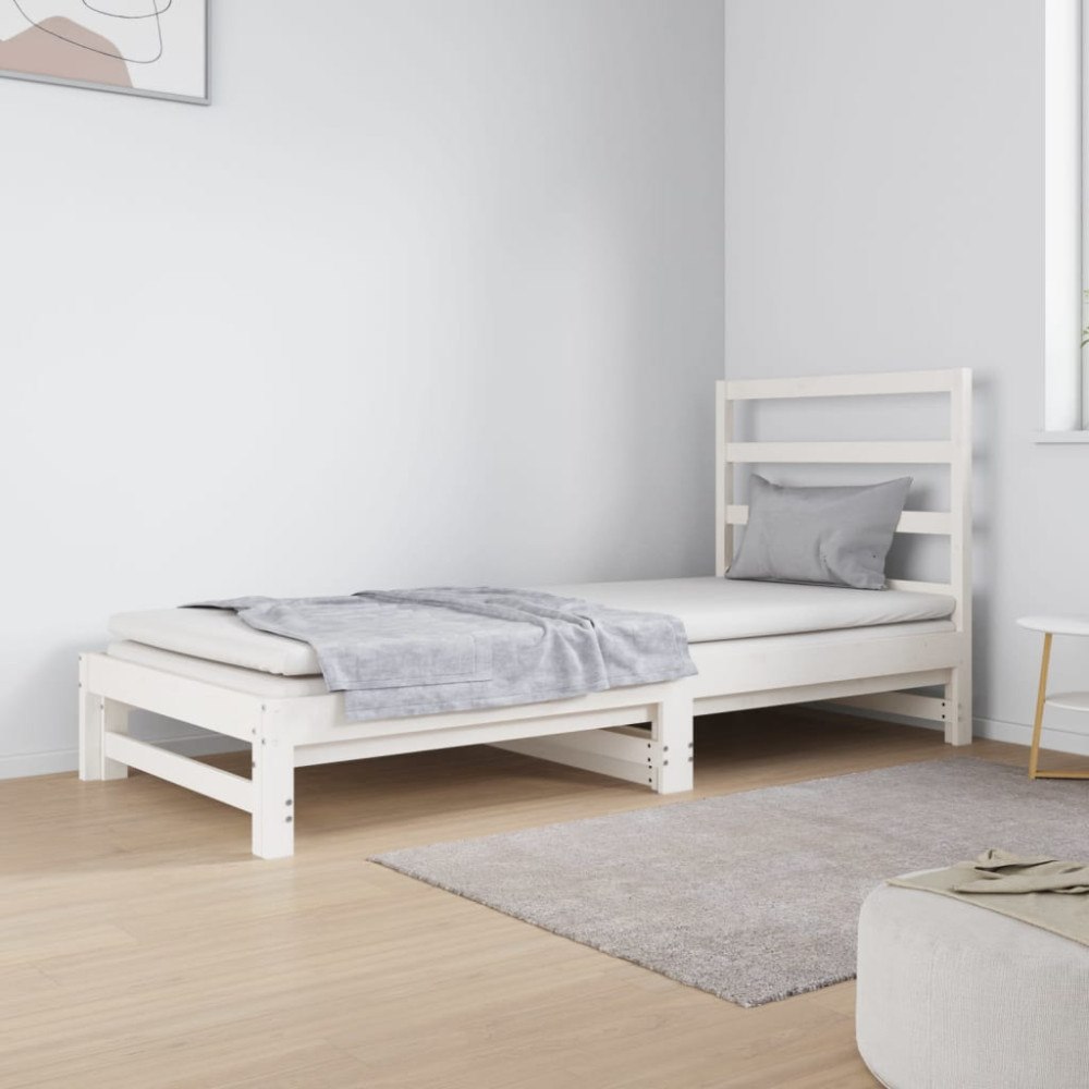 vidaXL Utdragbar dagbädd vit 2x(90x190) cm massiv furu