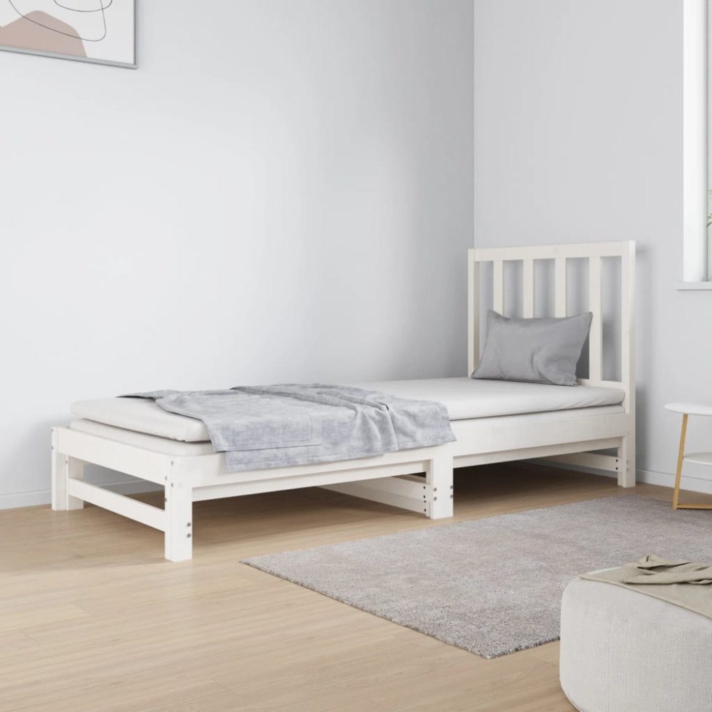 vidaXL Utdragbar dagbädd vit 2x(90x190) cm massiv furu