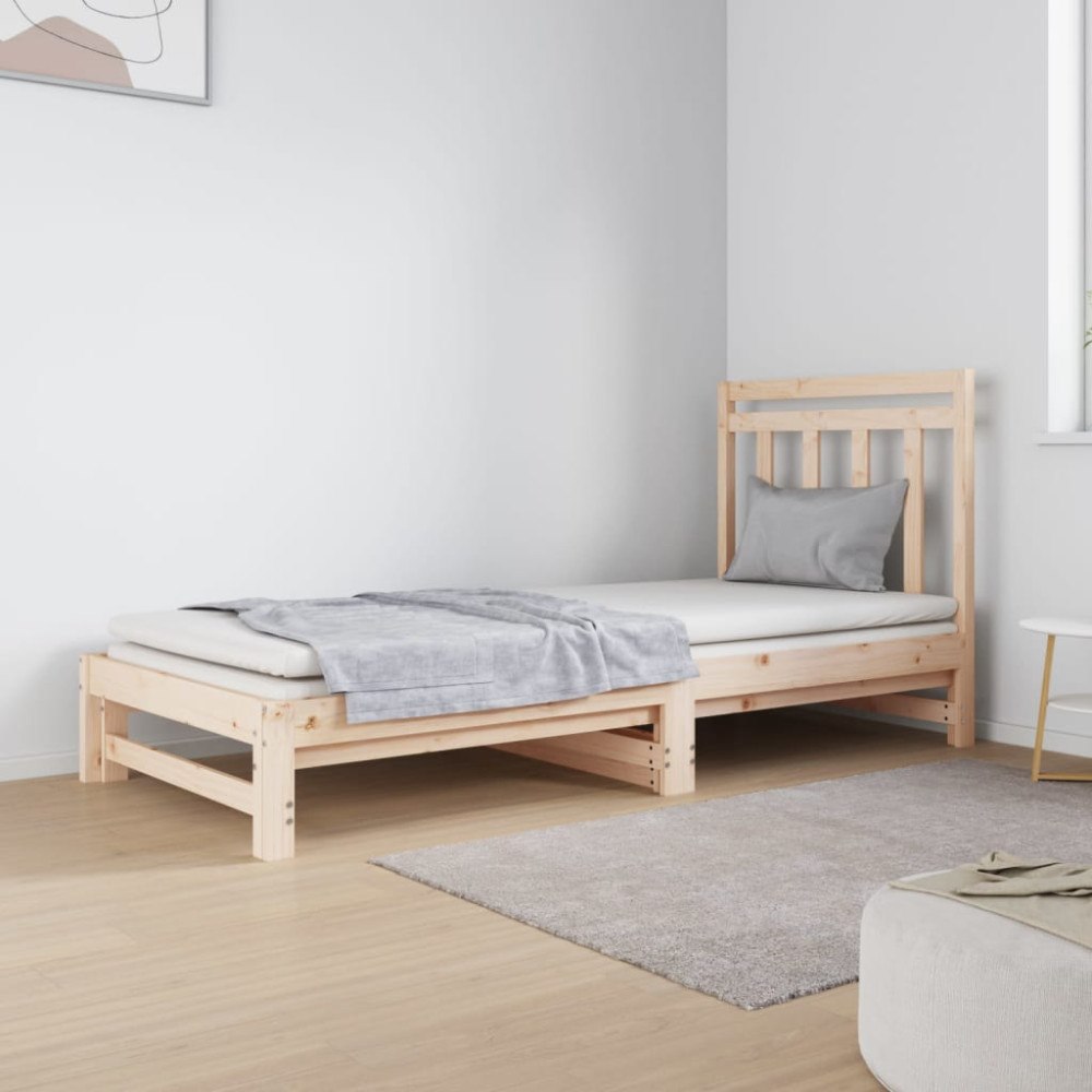 vidaXL Utdragbar dagbädd 2x(90x190) cm massiv furu