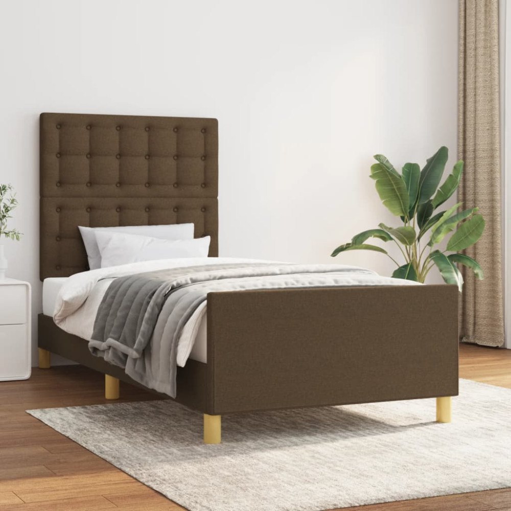 vidaXL Sängram utan madrass mörkbrun 90x200 cm tyg