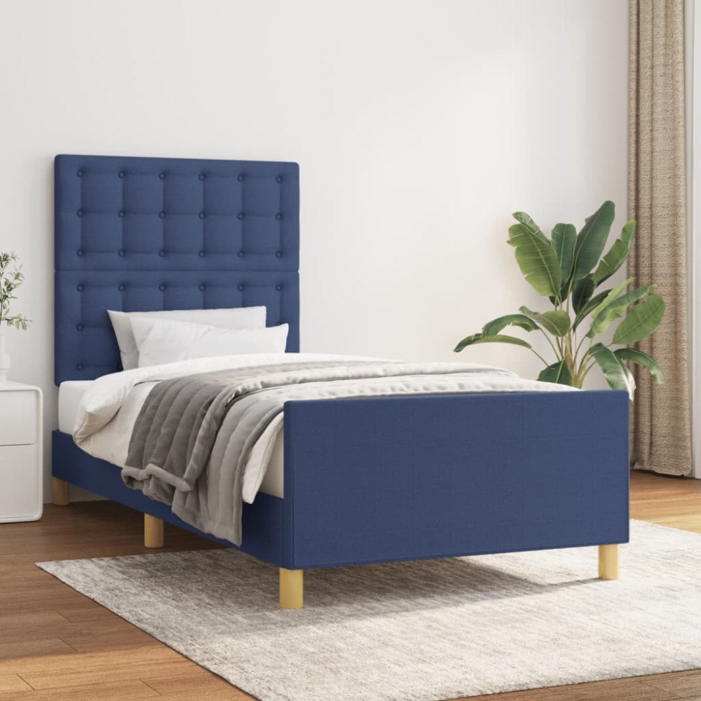 vidaXL Sängram utan madrass blå 90x200cm tyg