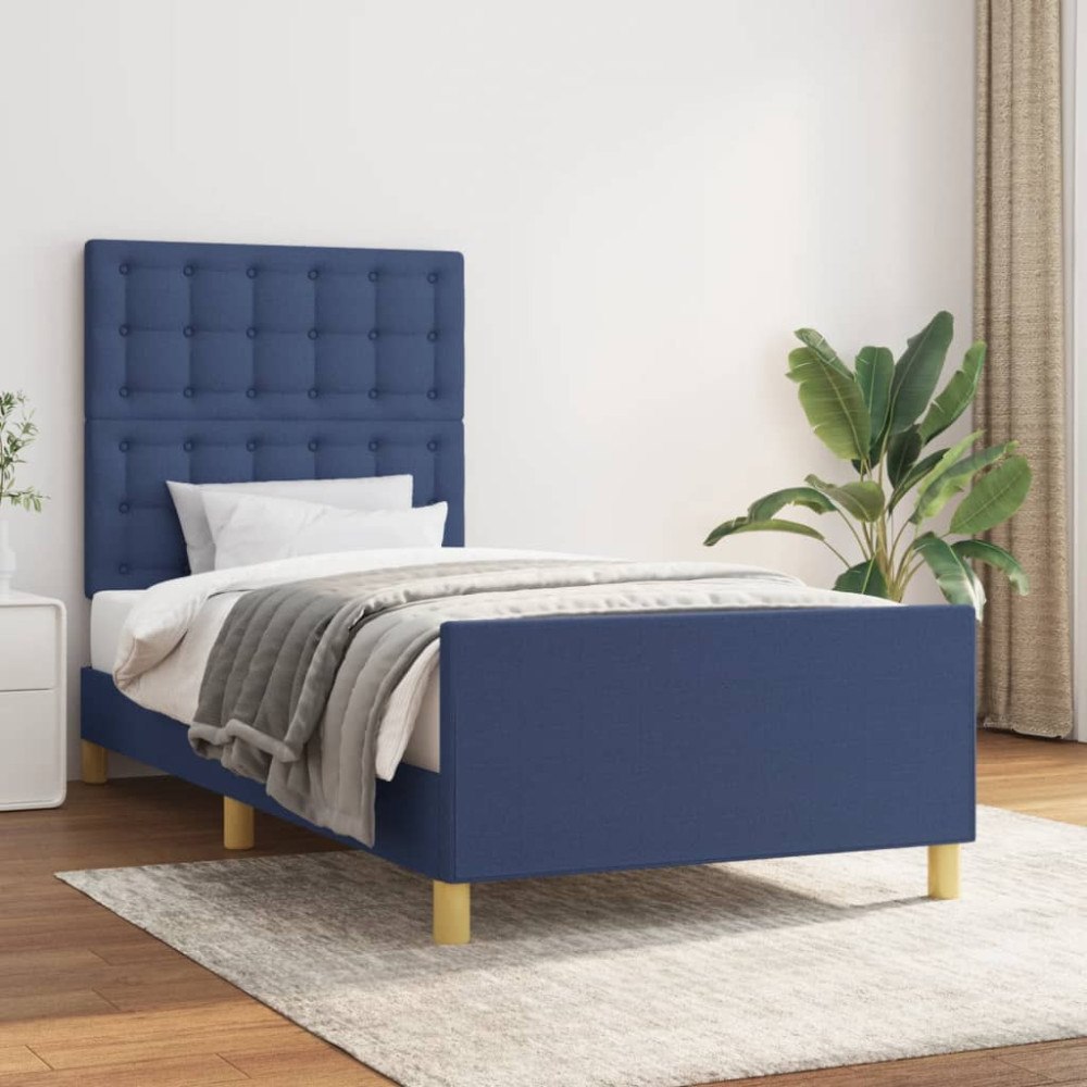 vidaXL Sängram utan madrass blå 100x200 cm tyg