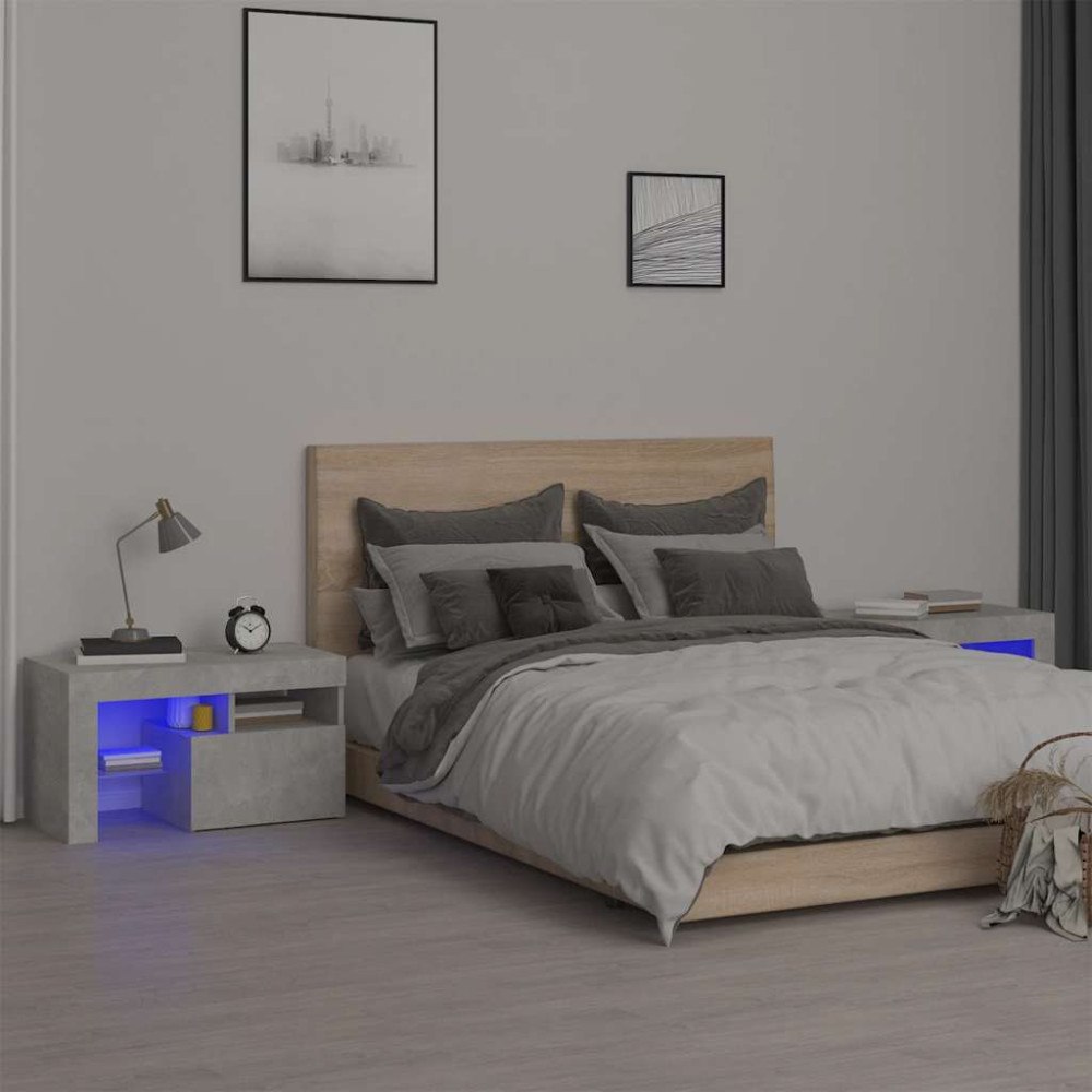 vidaXL Sängbord med LED 2 st betonggrå 70x36,5x40 cm