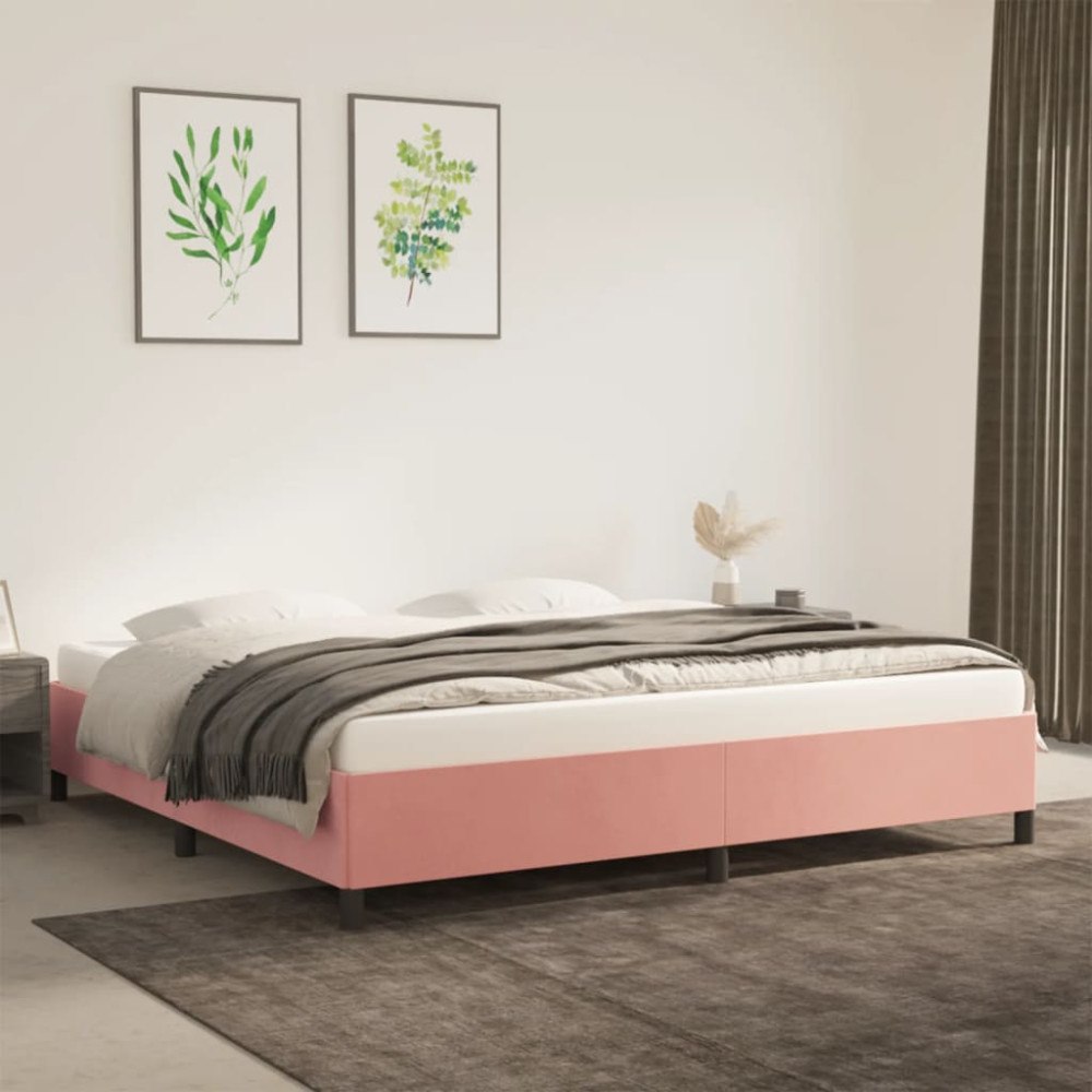 vidaXL Sängram utan madrass rosa 200x200 cm sammet