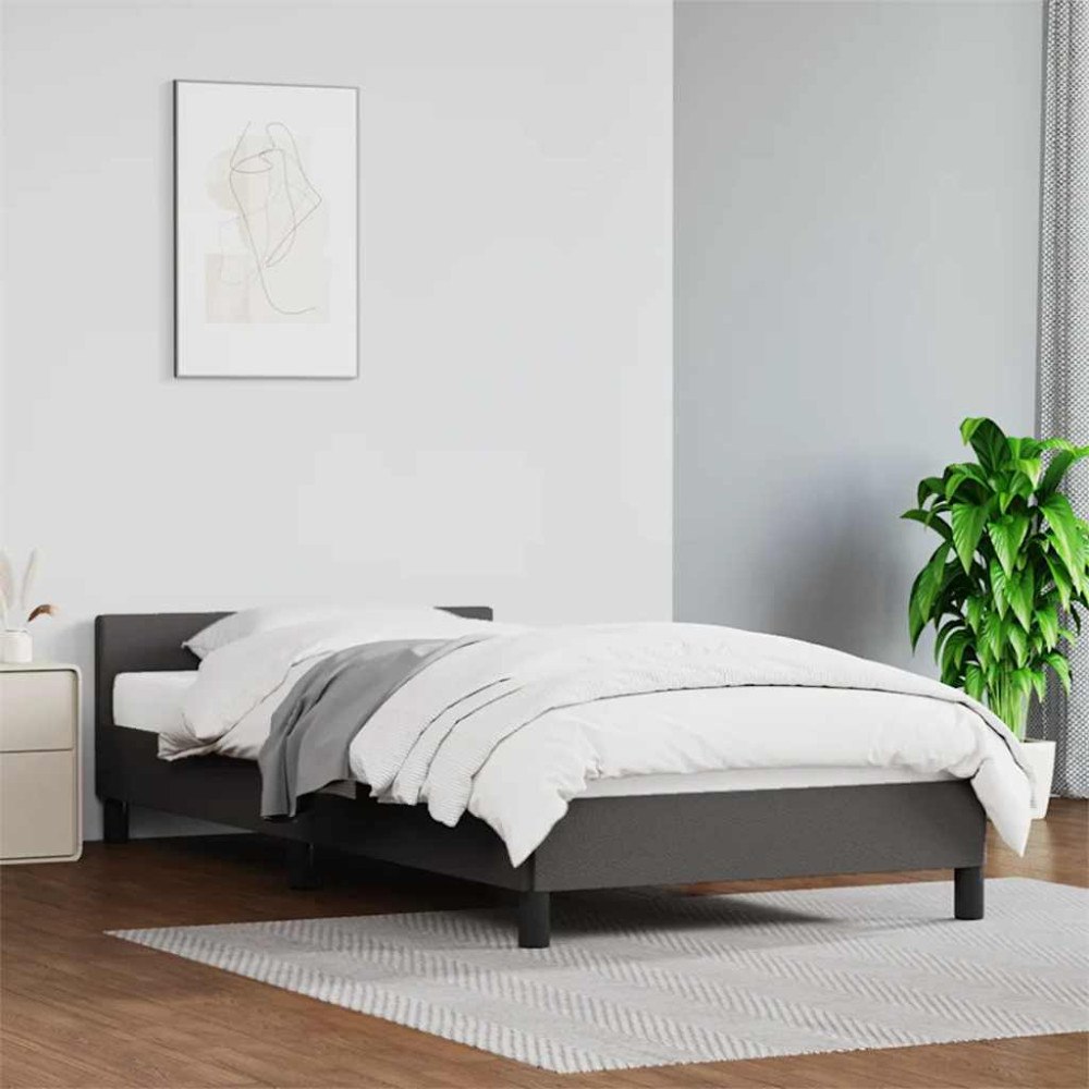 vidaXL Sängram med huvudgavel utan madrass grå 90x200 cm