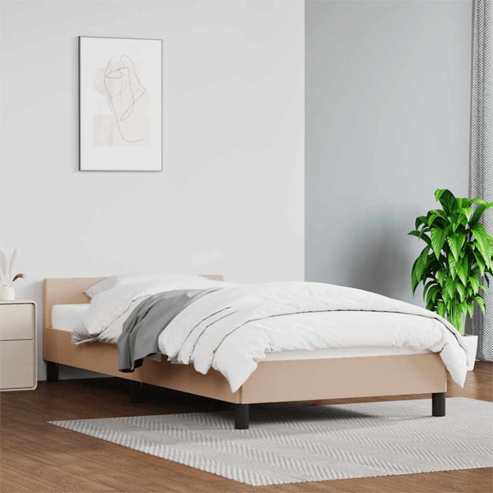 vidaXL Sängram med huvudgavel utan madrass cappuccino 90x200 cm