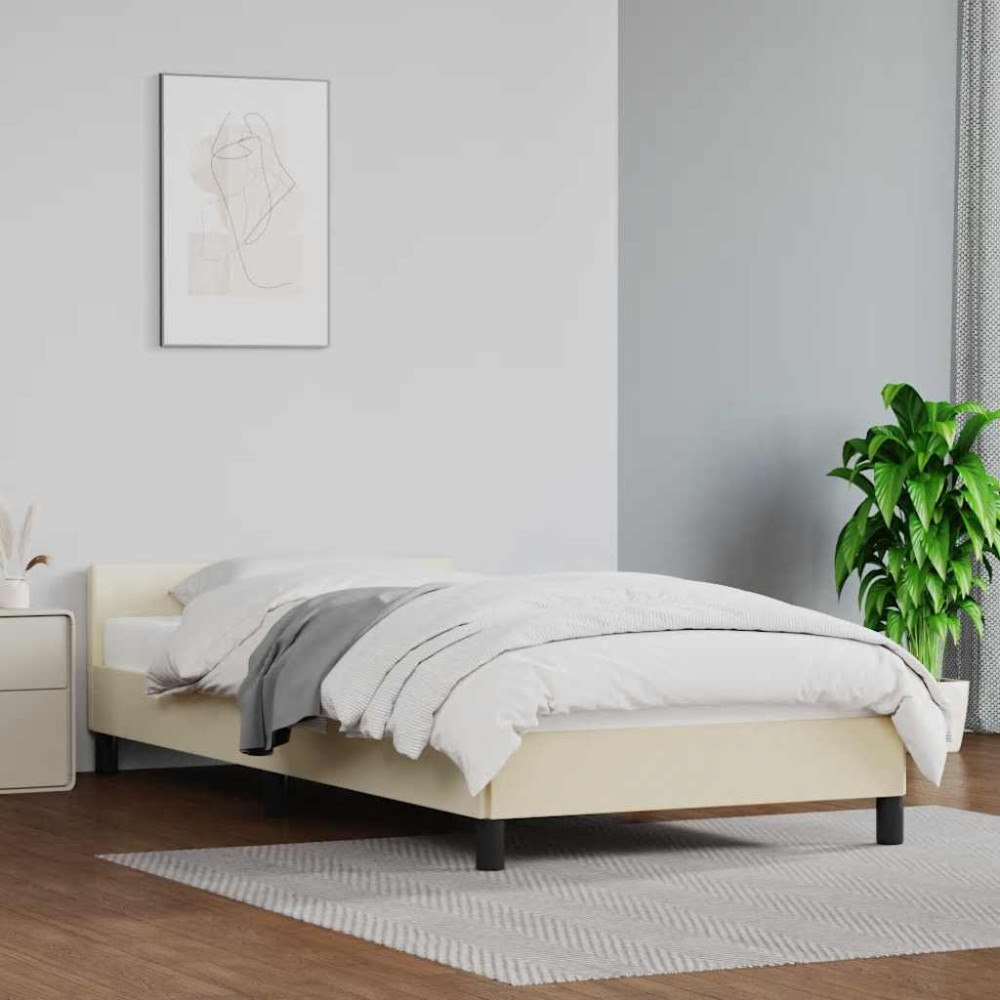 vidaXL Sängram med huvudgavel utan madrass gräddvit 100x200 cm