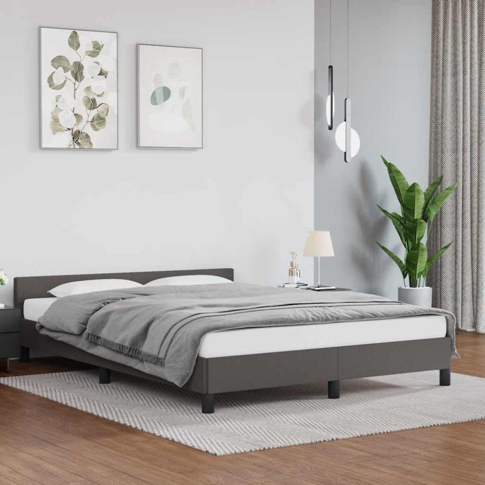 vidaXL Sängram med huvudgavel utan madrass grå 140x190 cm