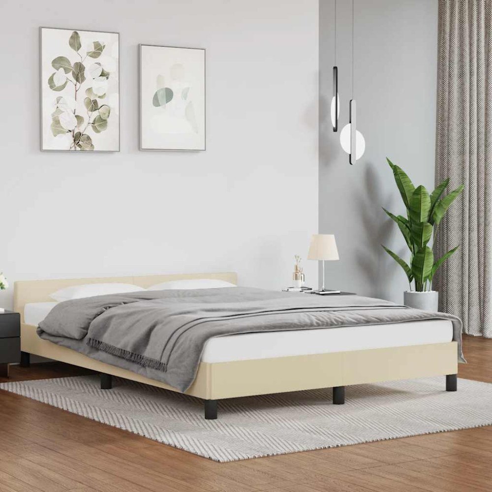 vidaXL Sängram med huvudgavel utan madrass gräddvit 140x200 cm