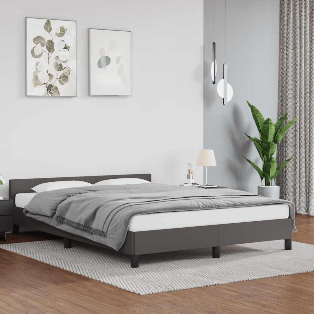 vidaXL Sängram med huvudgavel utan madrass grå 140x200 cm