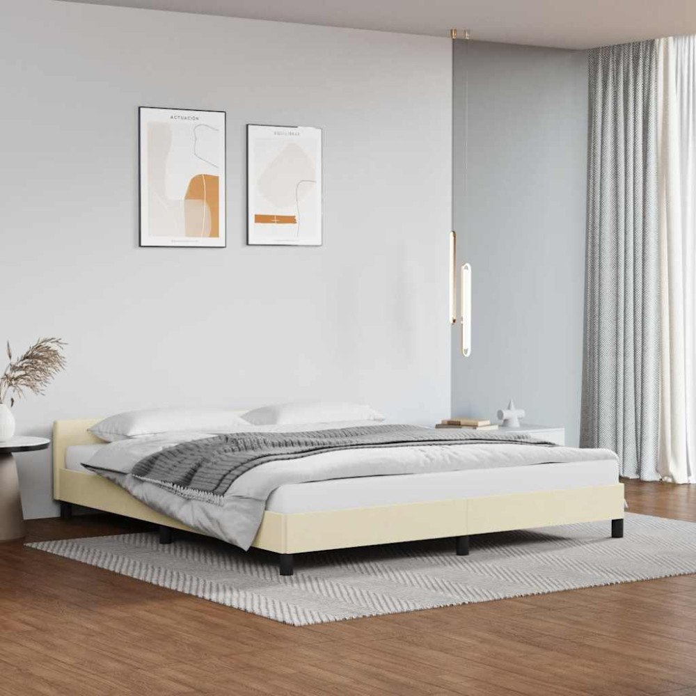 vidaXL Sängram med huvudgavel utan madrass gräddvit 160x200 cm