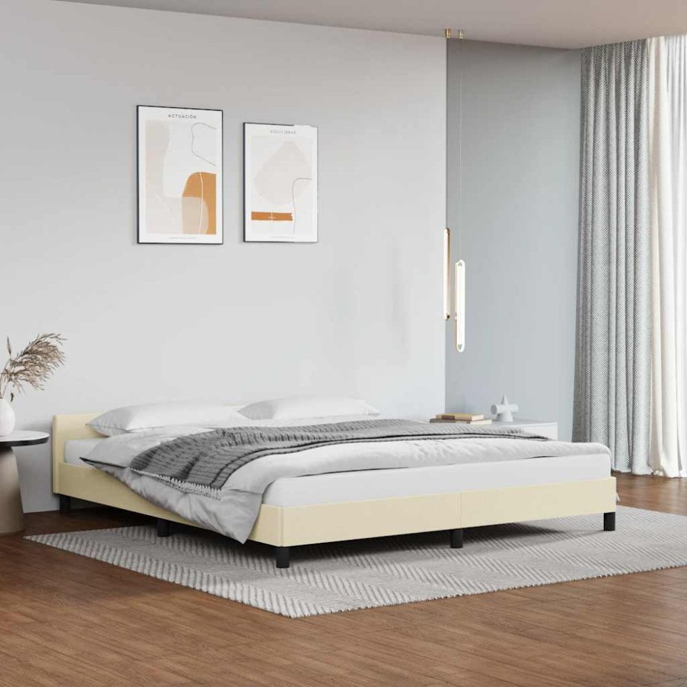 vidaXL Sängram med huvudgavel utan madrass gräddvit 180x200 cm
