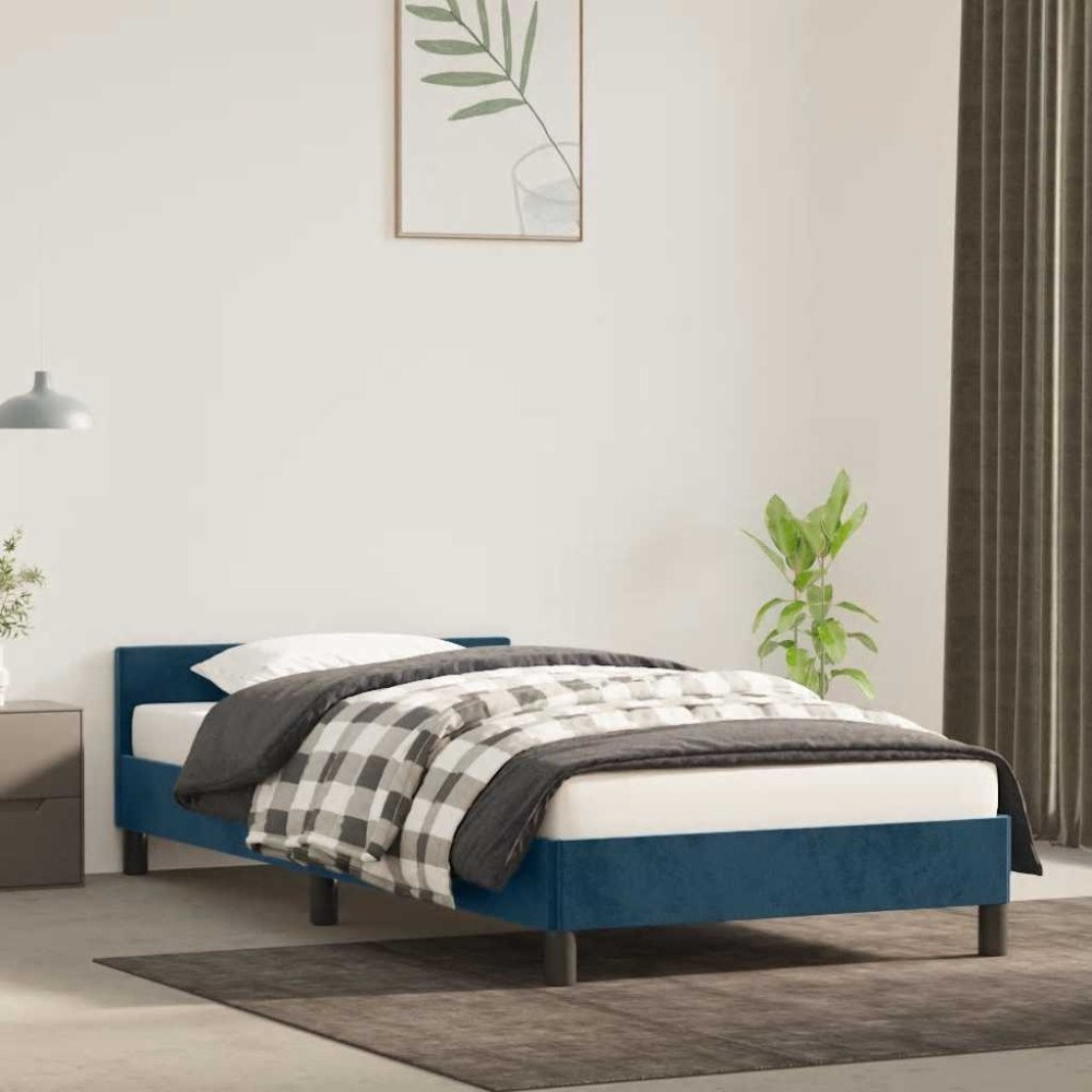 vidaXL Sängram utan madrass mörkblå 90x200 cm sammet