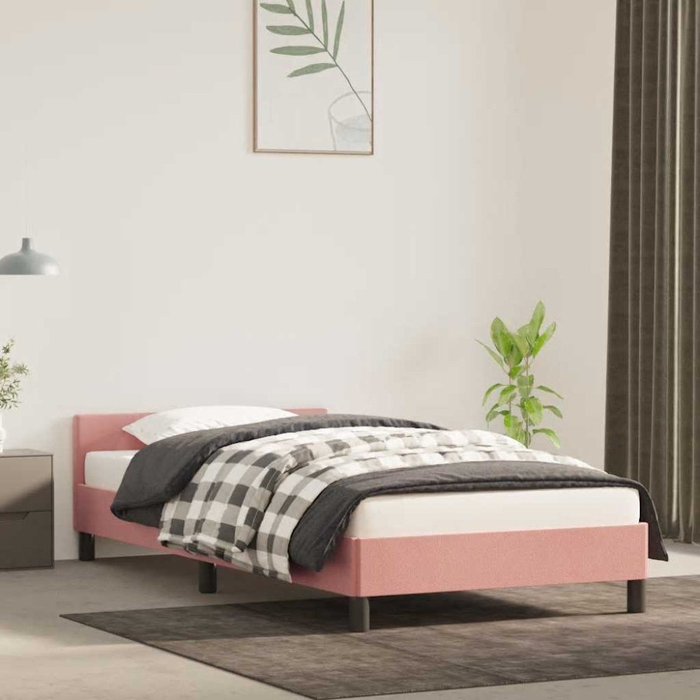 vidaXL Sängram med huvudgavel utan madrass rosa 90x200 cm sammet