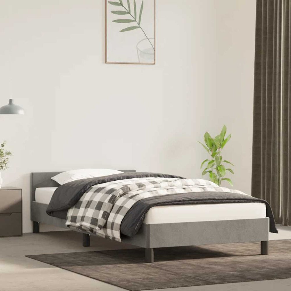 vidaXL Sängram utan madrass ljusgrå 100x200 cm sammet