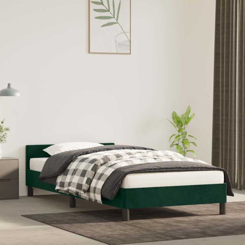 vidaXL Sängram utan madrass mörkgrön 100x200 cm sammet