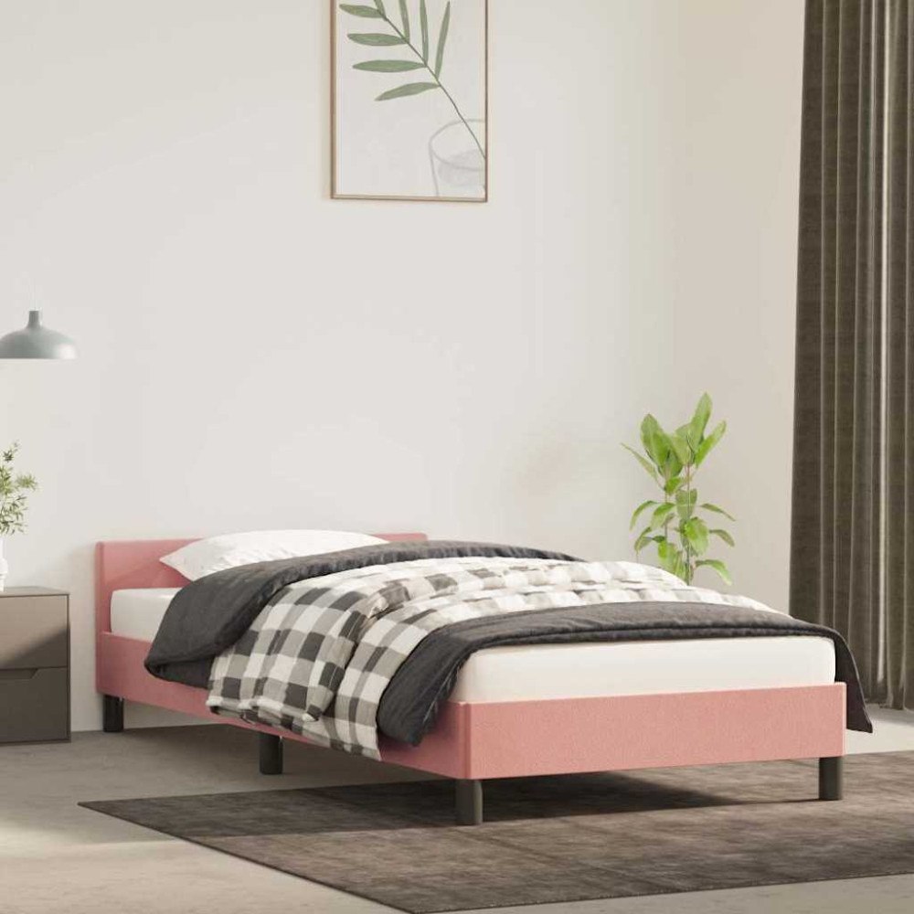vidaXL Sängram med huvudgavel utan madrass rosa 100x200 cm sammet
