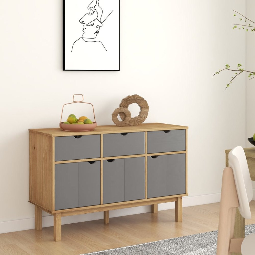 vidaXL Skänk OTTA brun&grå 114x43x73,5 cm massiv furu