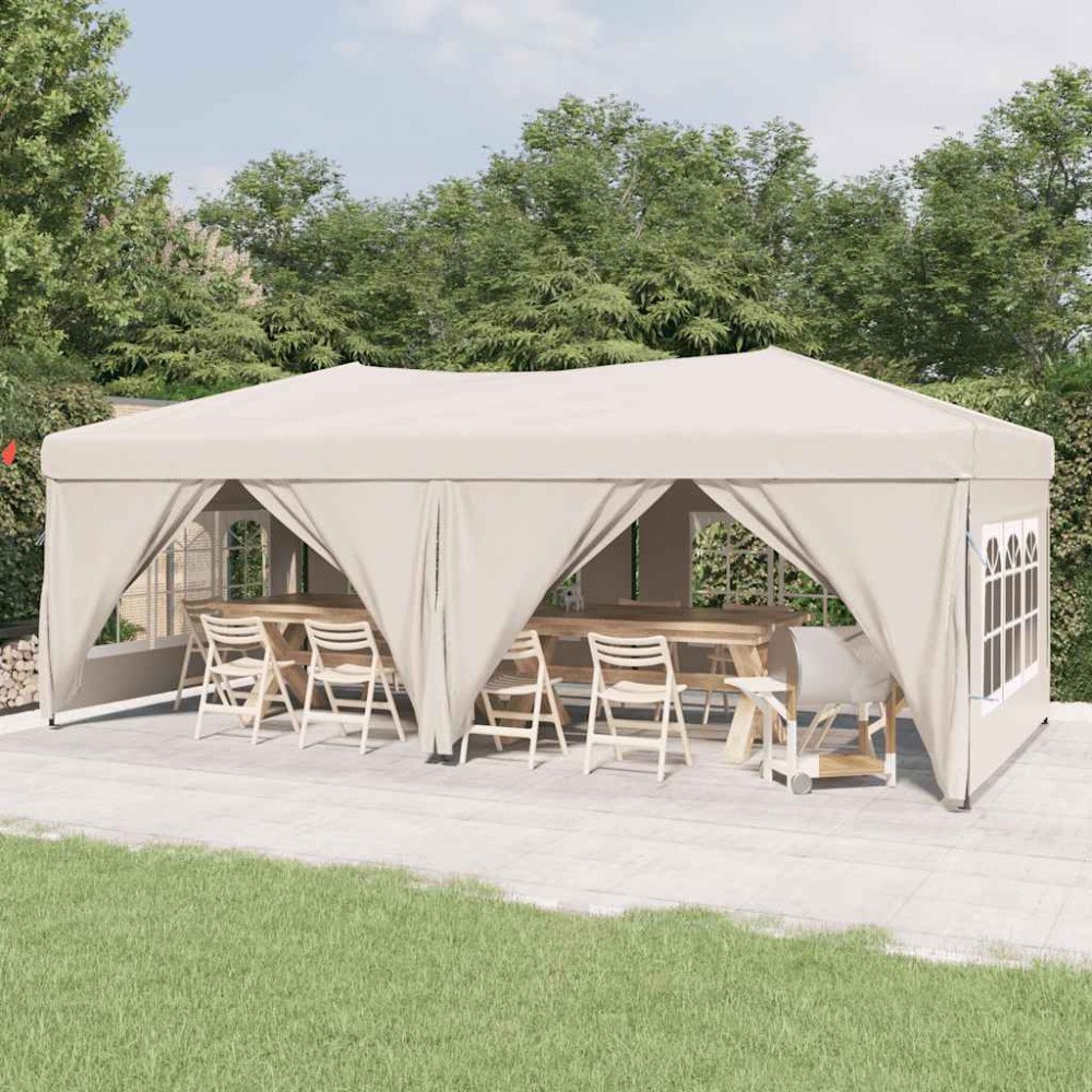 vidaXL Hopfällbart partytält med sidoväggar gräddvit 3x6 m