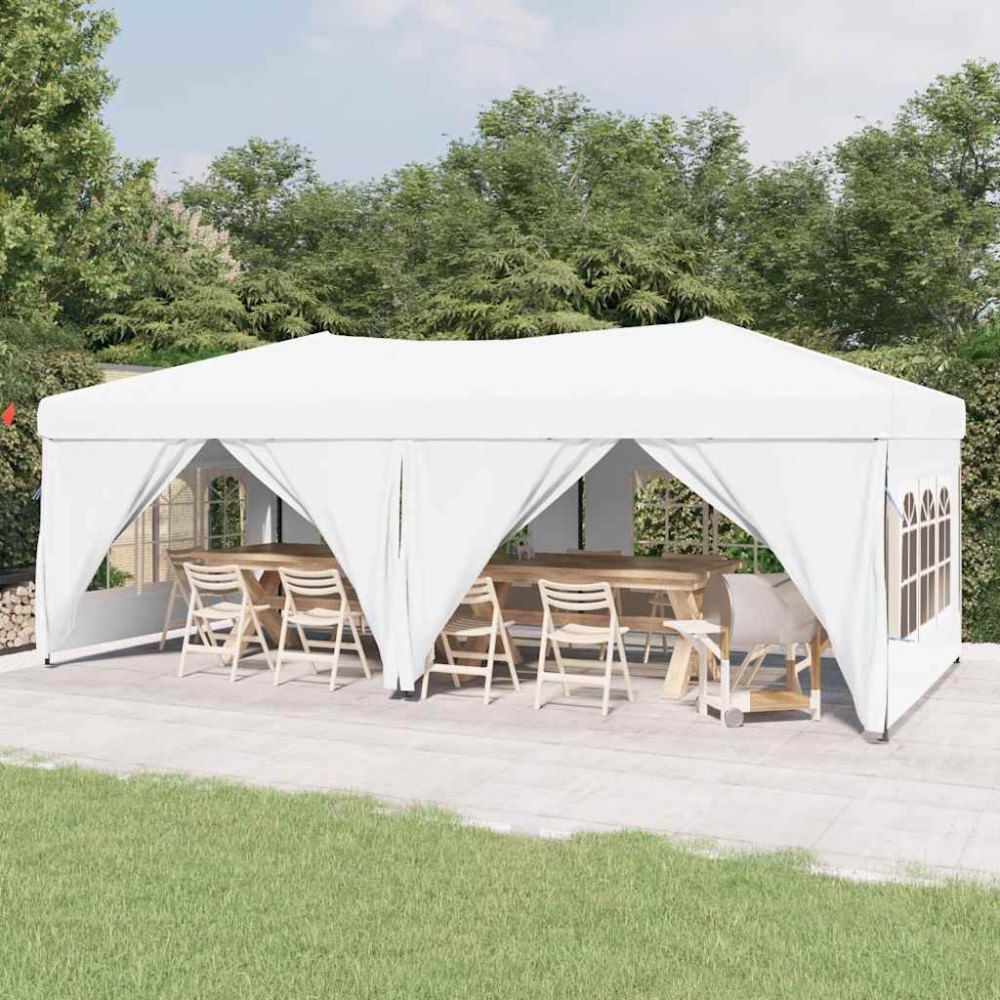 vidaXL Hopfällbart partytält med sidoväggar vit 3x6 m