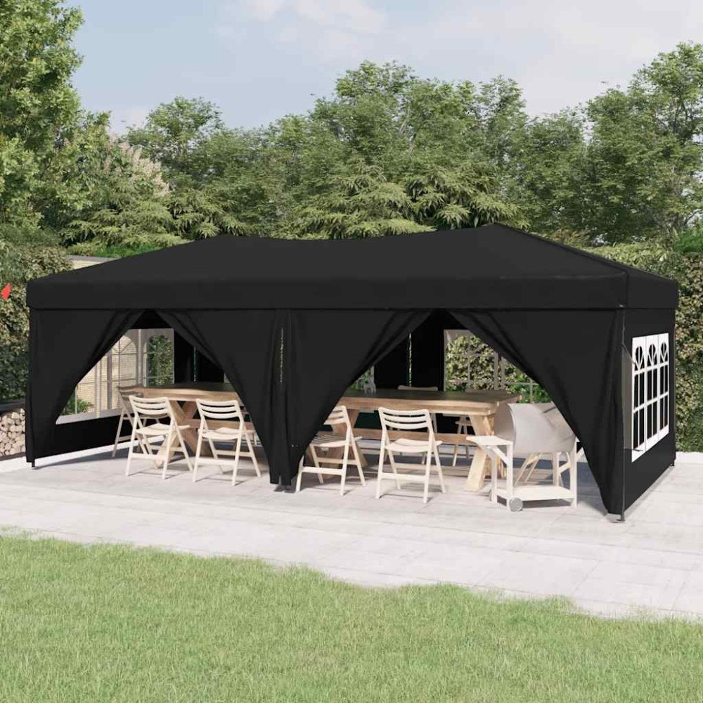 vidaXL Hopfällbart partytält med sidoväggar svart 3x6 m