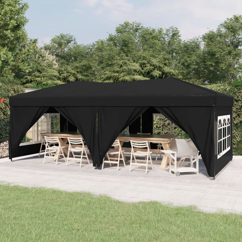 vidaXL Hopfällbart partytält med sidoväggar svart 3x6 m