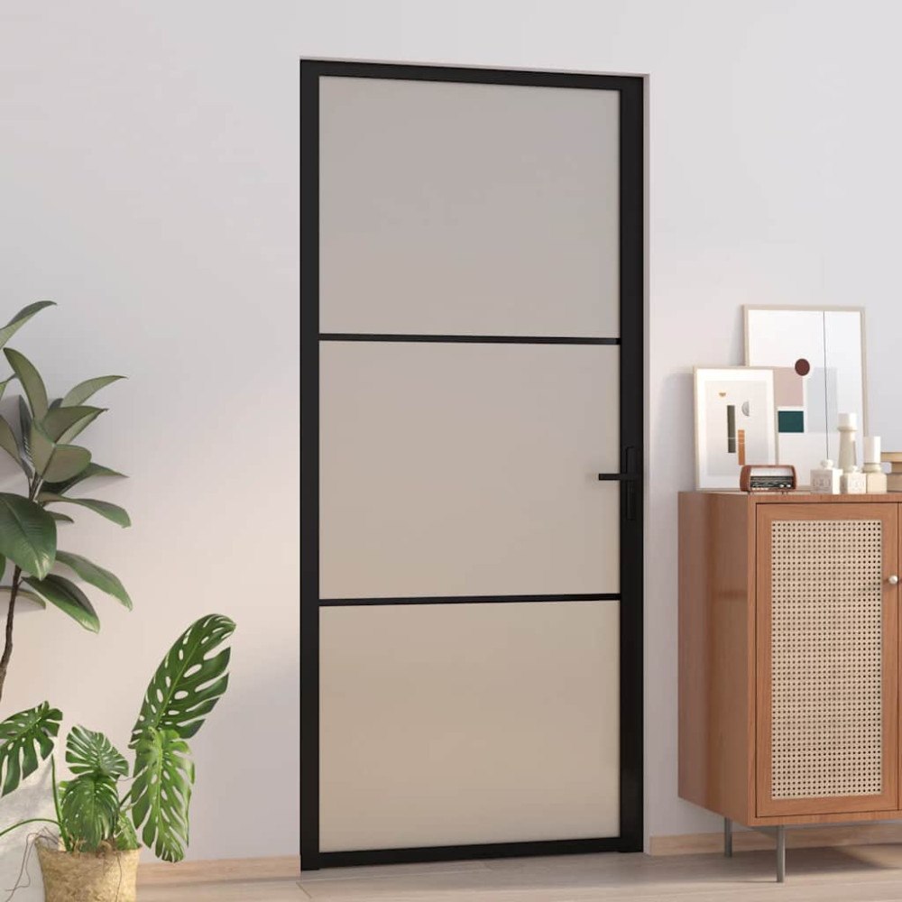 vidaXL Innerdörr 93x201,5 cm svart matt glas och aluminium