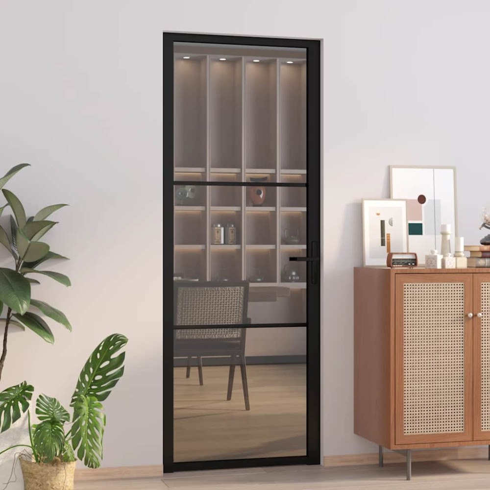 vidaXL Innerdörr 76x201,5 cm svart ESG-glas och aluminium