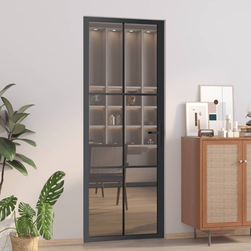 vidaXL Innerdörr 76x201,5 cm svart ESG-glas och aluminium