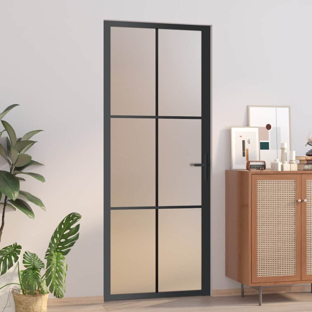 vidaXL Innerdörr 83x201,5 cm svart matt glas och aluminium