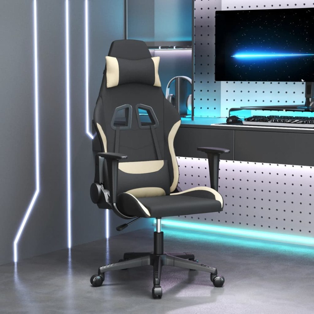 vidaXL Gamingstol svart och gräddvit tyg