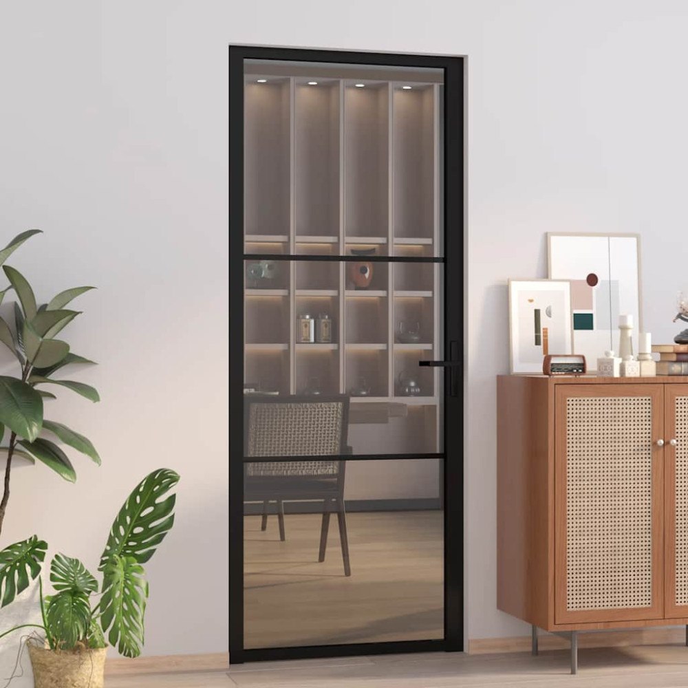 vidaXL Innerdörr 83x201,5 cm svart ESG-glas och aluminium