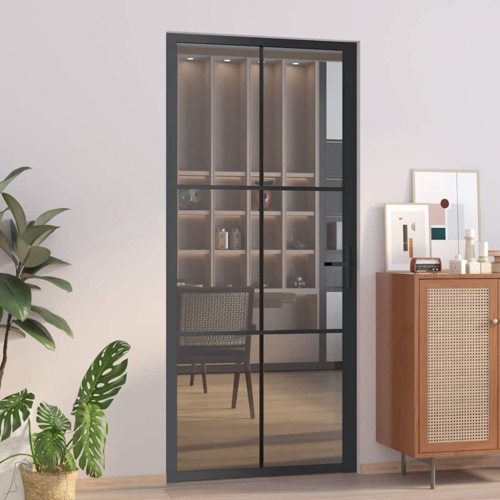 vidaXL Innerdörr 93x201,5 cm svart ESG-glas och aluminium